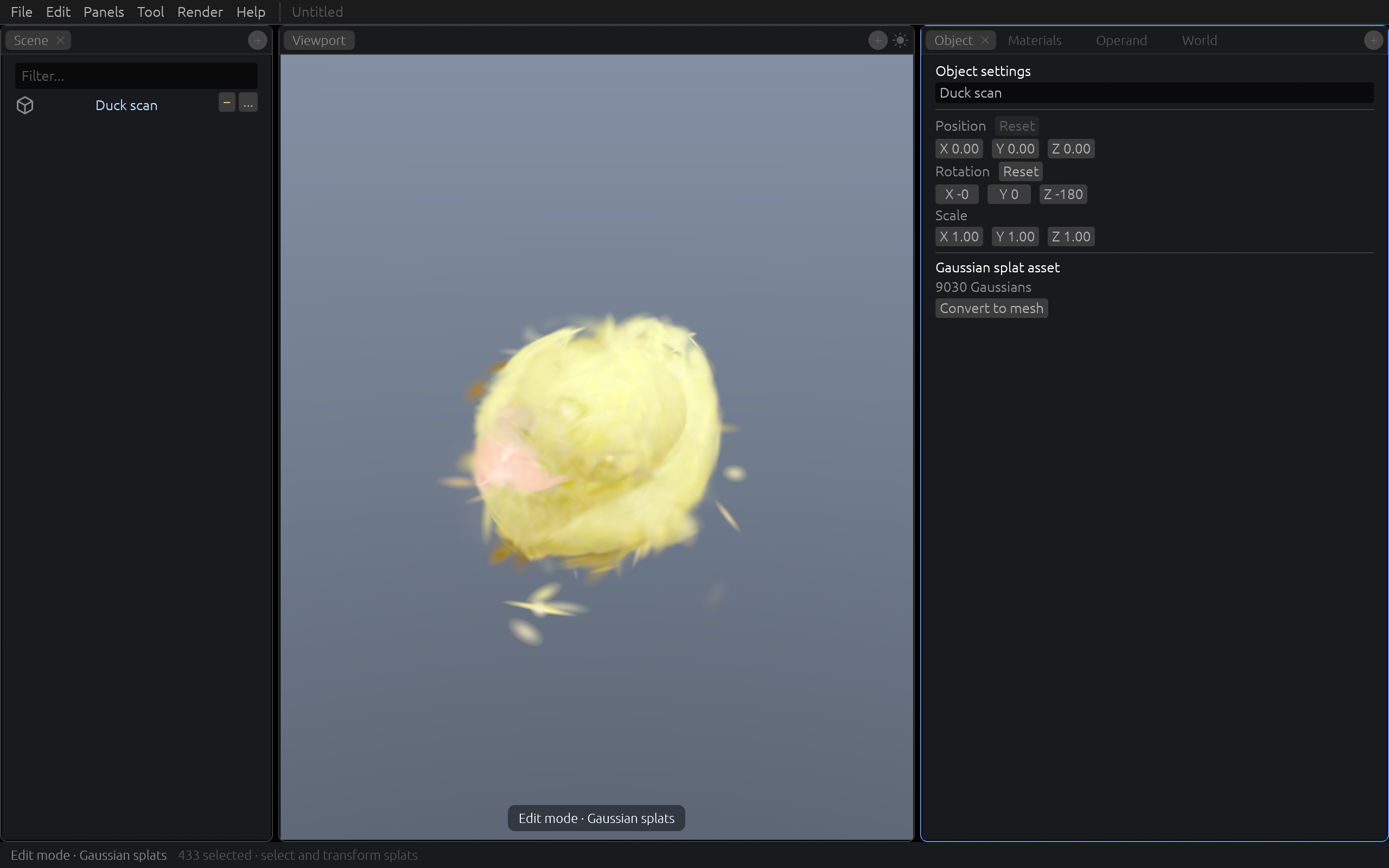 Claydash screenshot showing the duck after deleting surrounding mat splats and moving selected beak splats