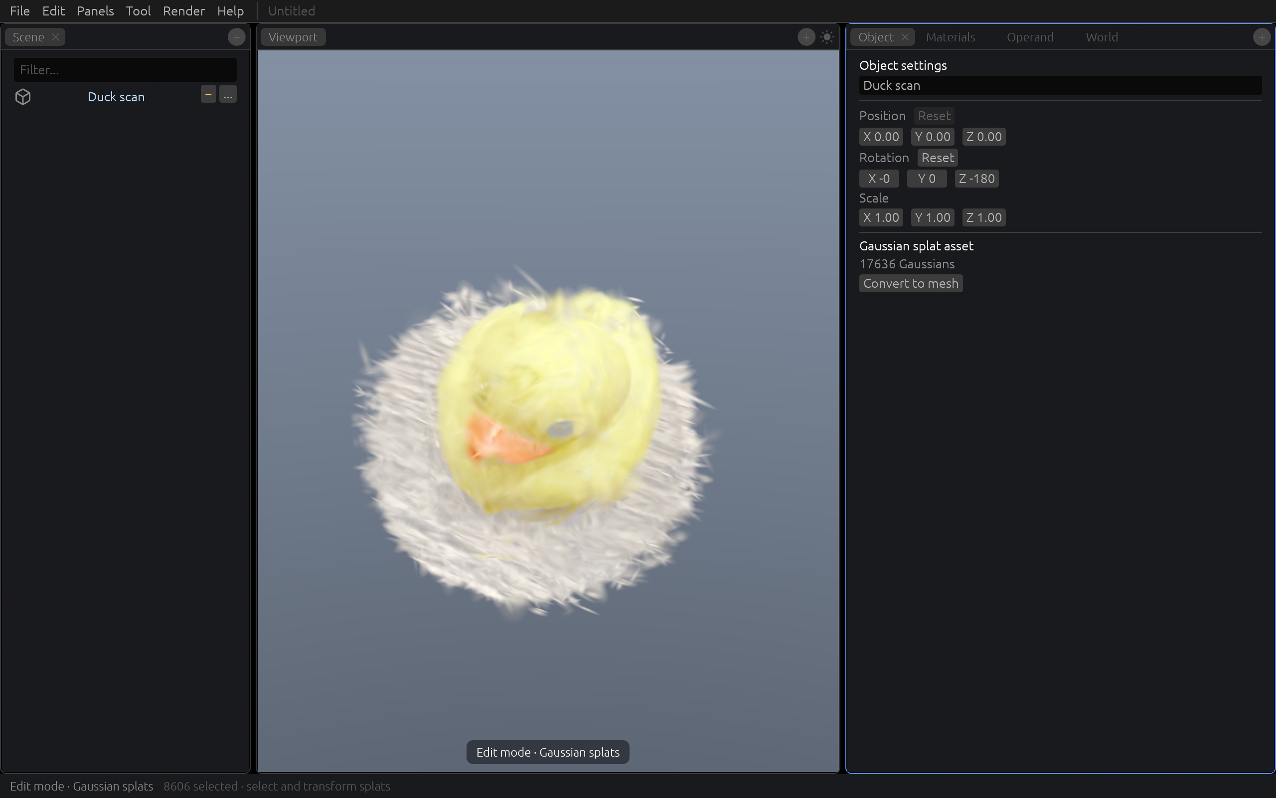 Claydash screenshot showing surrounding mat splats selected around a duck in Edit mode